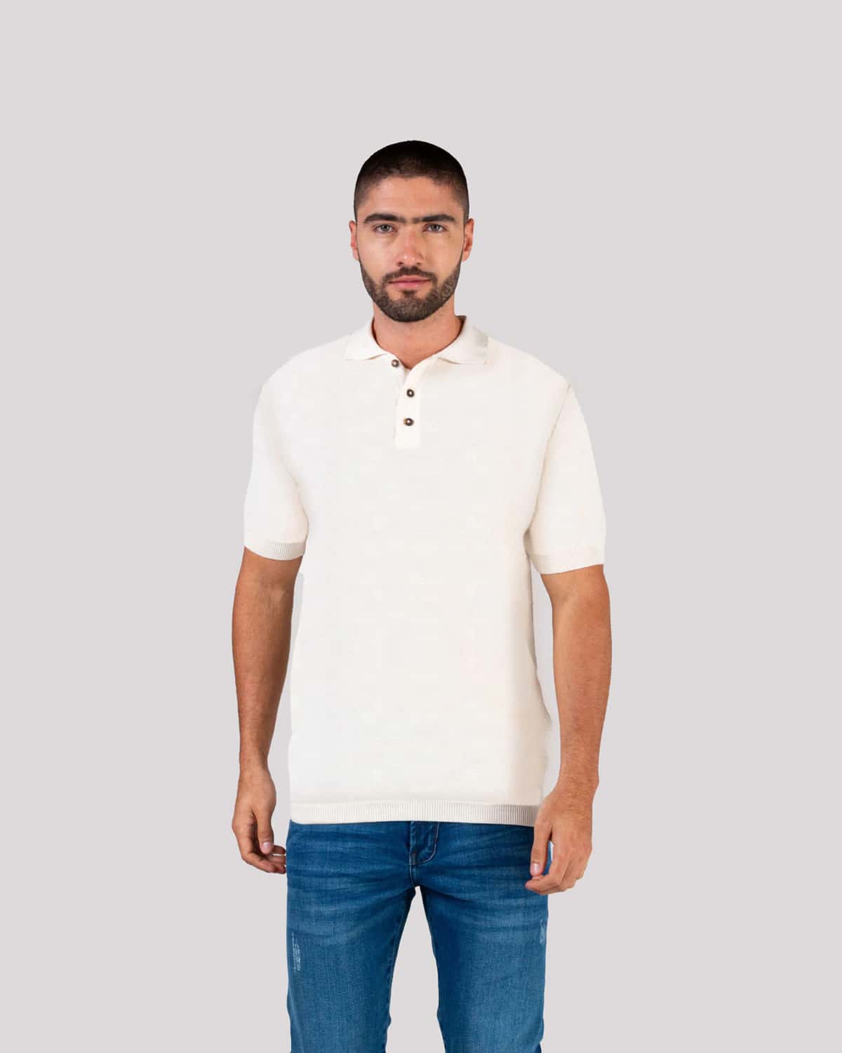 Polo tejida ivory para hombre