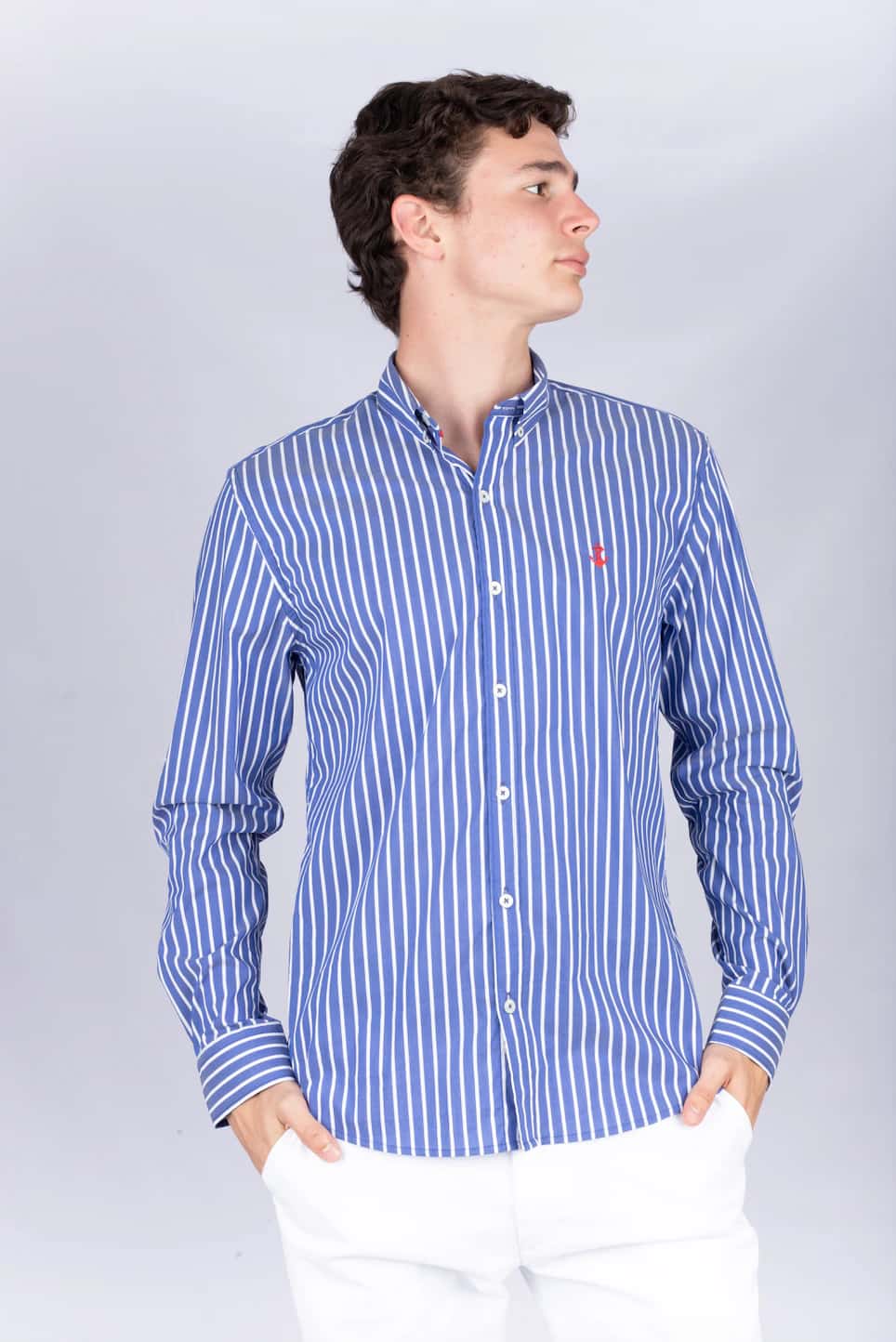 Camisa Azul Rayas Blancas