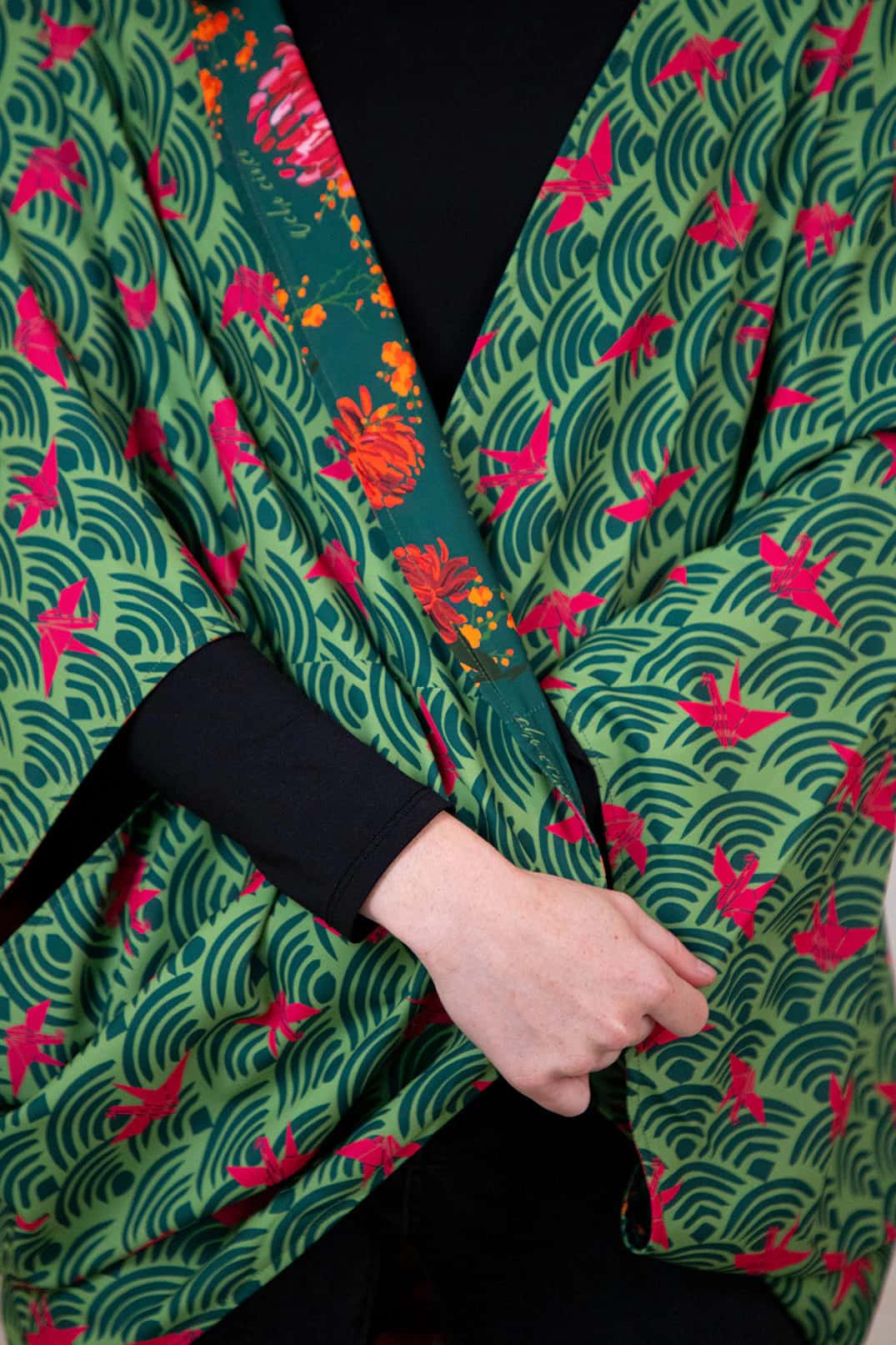 Kimono Nagoya Peonias Verde - miniatura 4