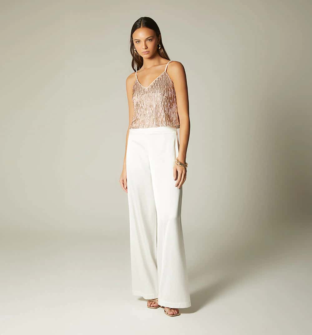 Blusa tiras con lentejuela y canutillo