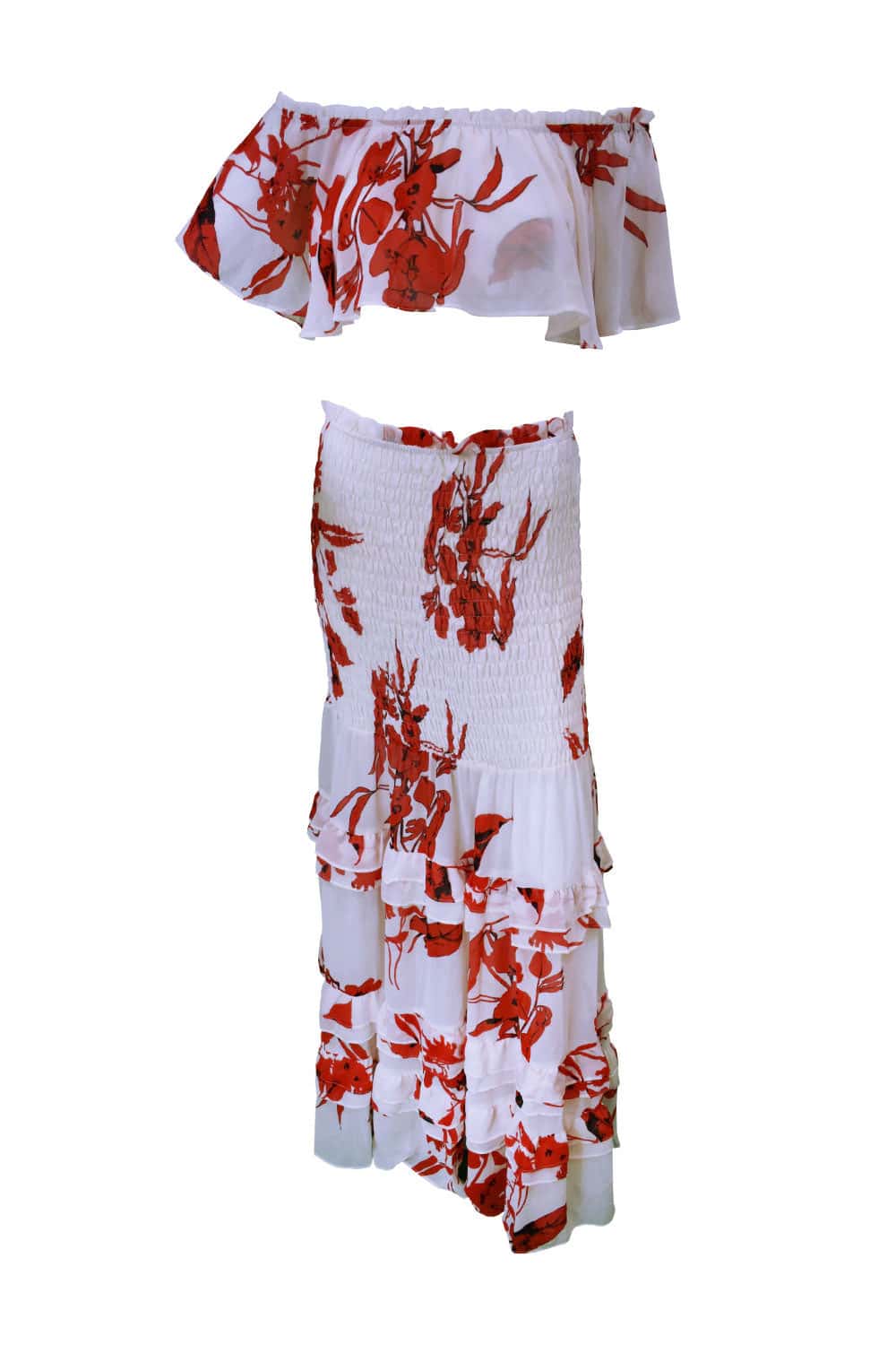 Red Floral Two Piece Skirt Set - miniatura 3