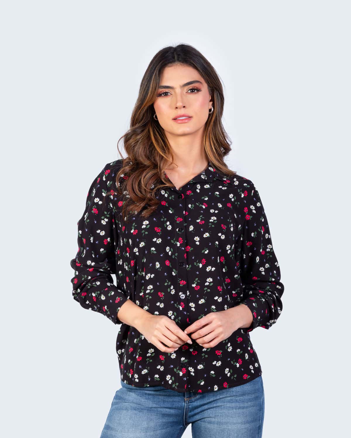 Camisa estampada manga larga para mujer