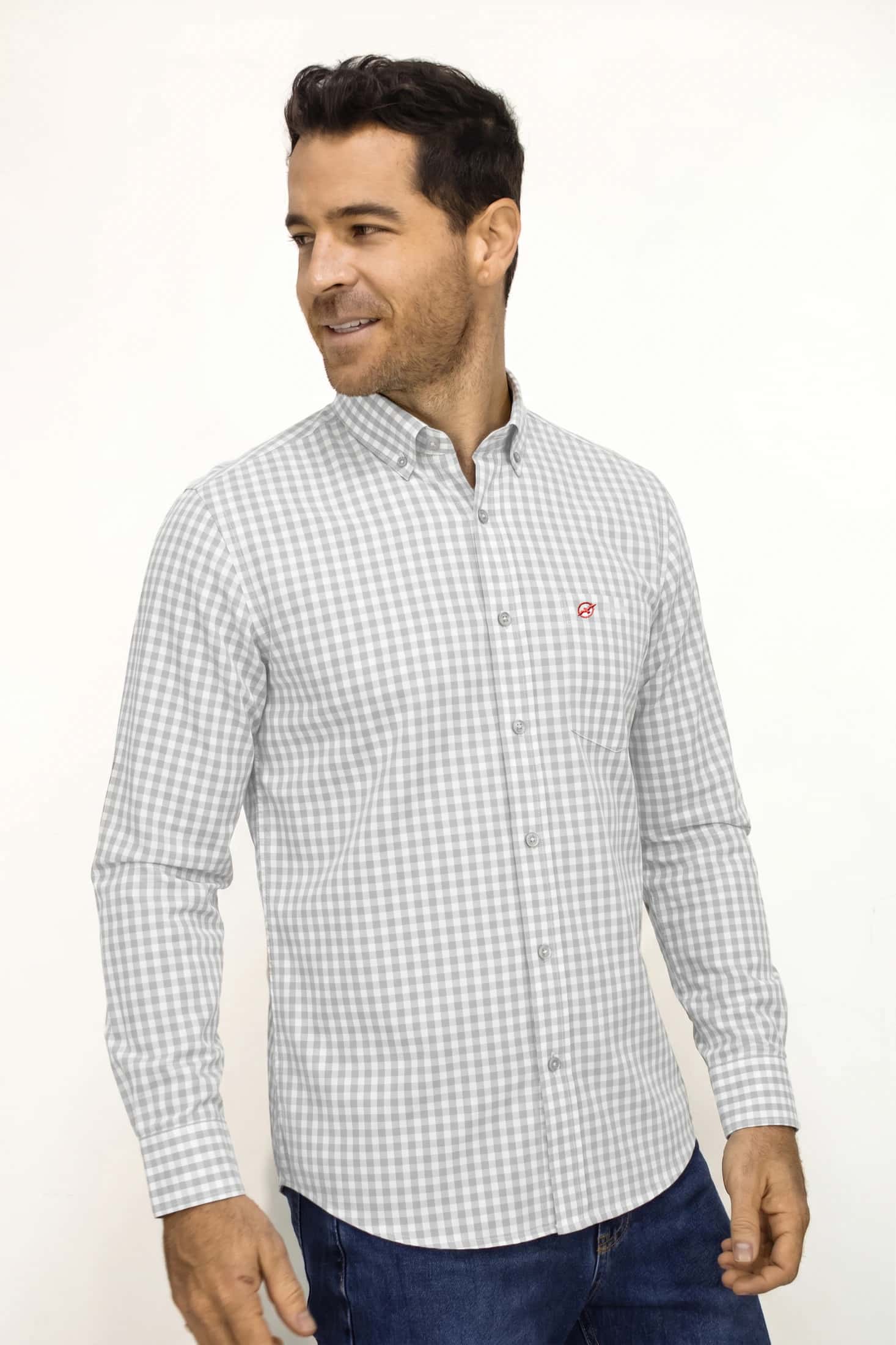 CAMISA MANGA LARGA CUADROS MARFIL PARA HOMBRE