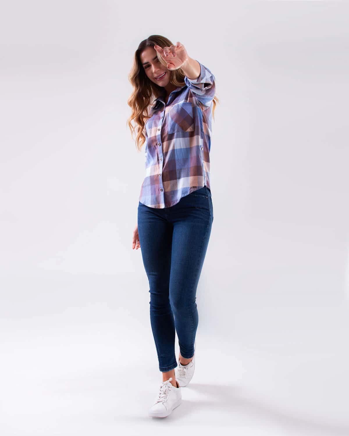 Camisa de cuadros manga larga para mujer