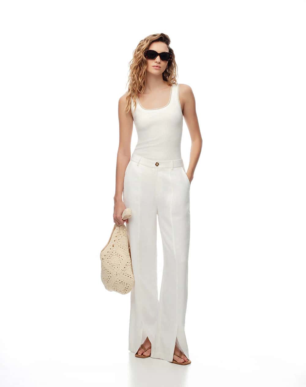 Camiseta manga sisa slim rib blanca mujer