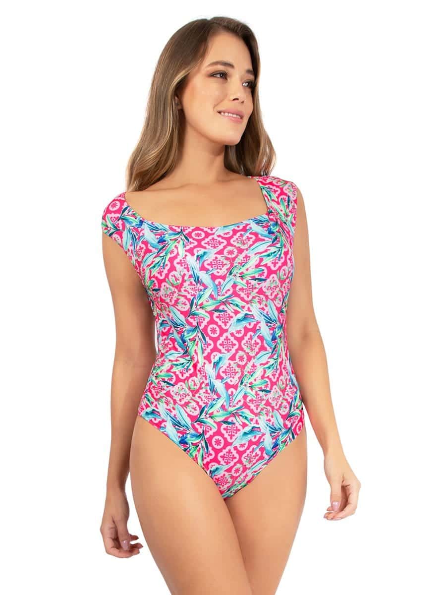 Traje de Baño Entero Estampado Fucsia
