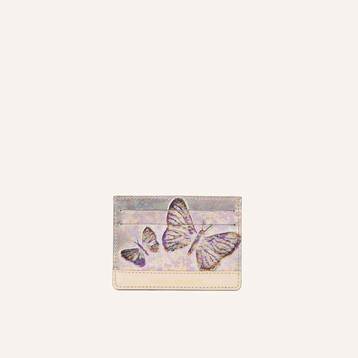 Tarjetero plano gris mariposas