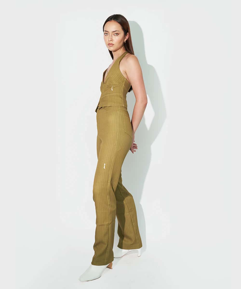 Howdy Pants in Green Pinstripe