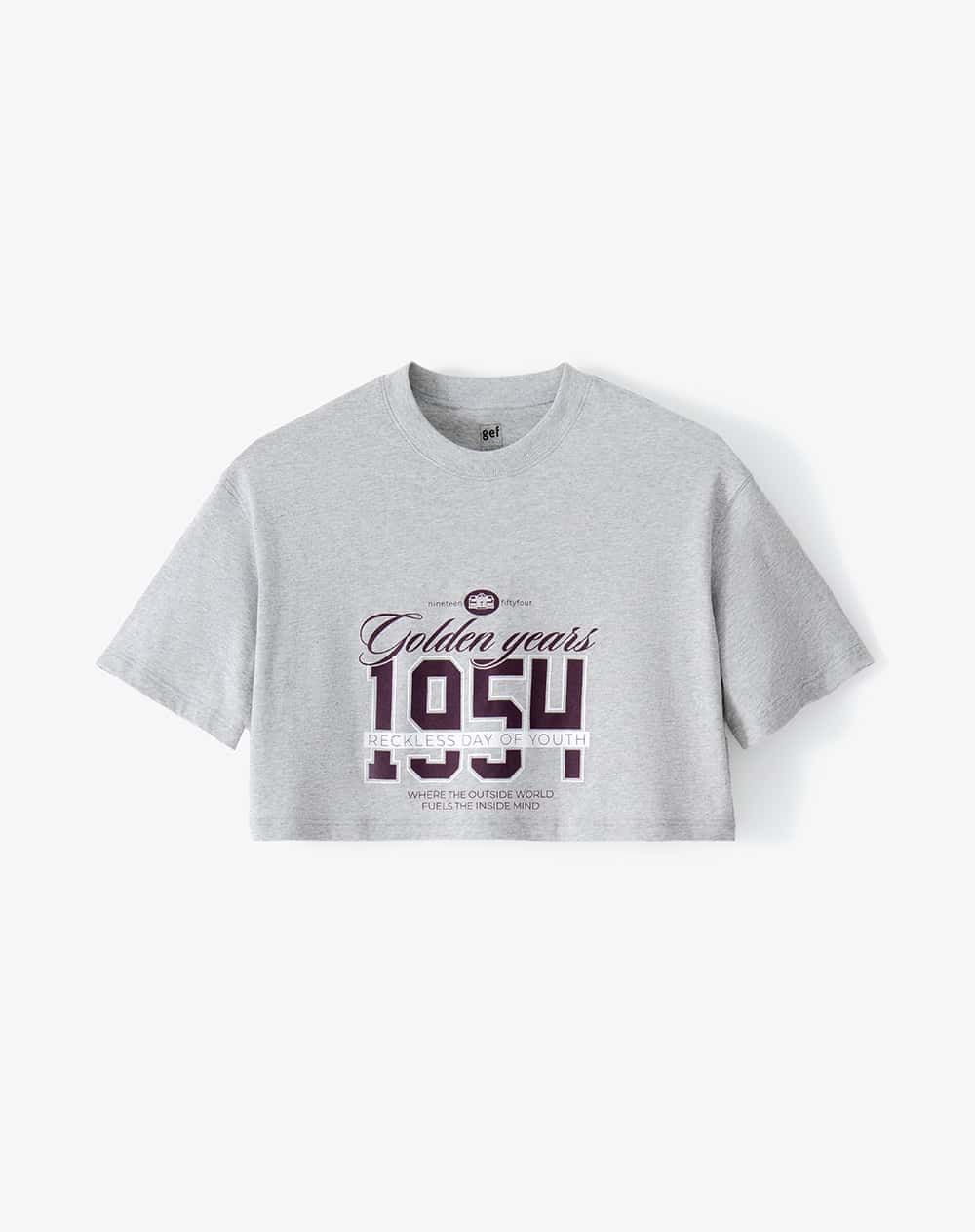 Camiseta crop regular algodón gris estampada mujer