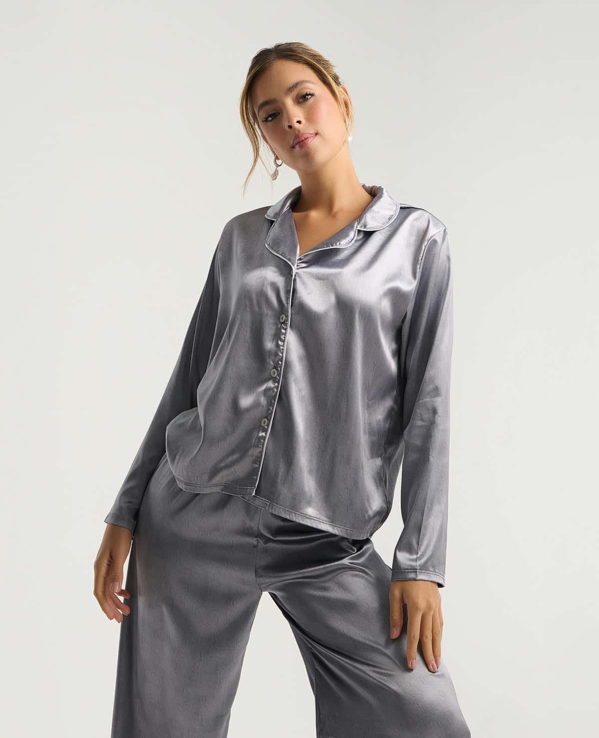 Pijama Pantalón | Camisa Manga Larga | Confeccionada en Satín