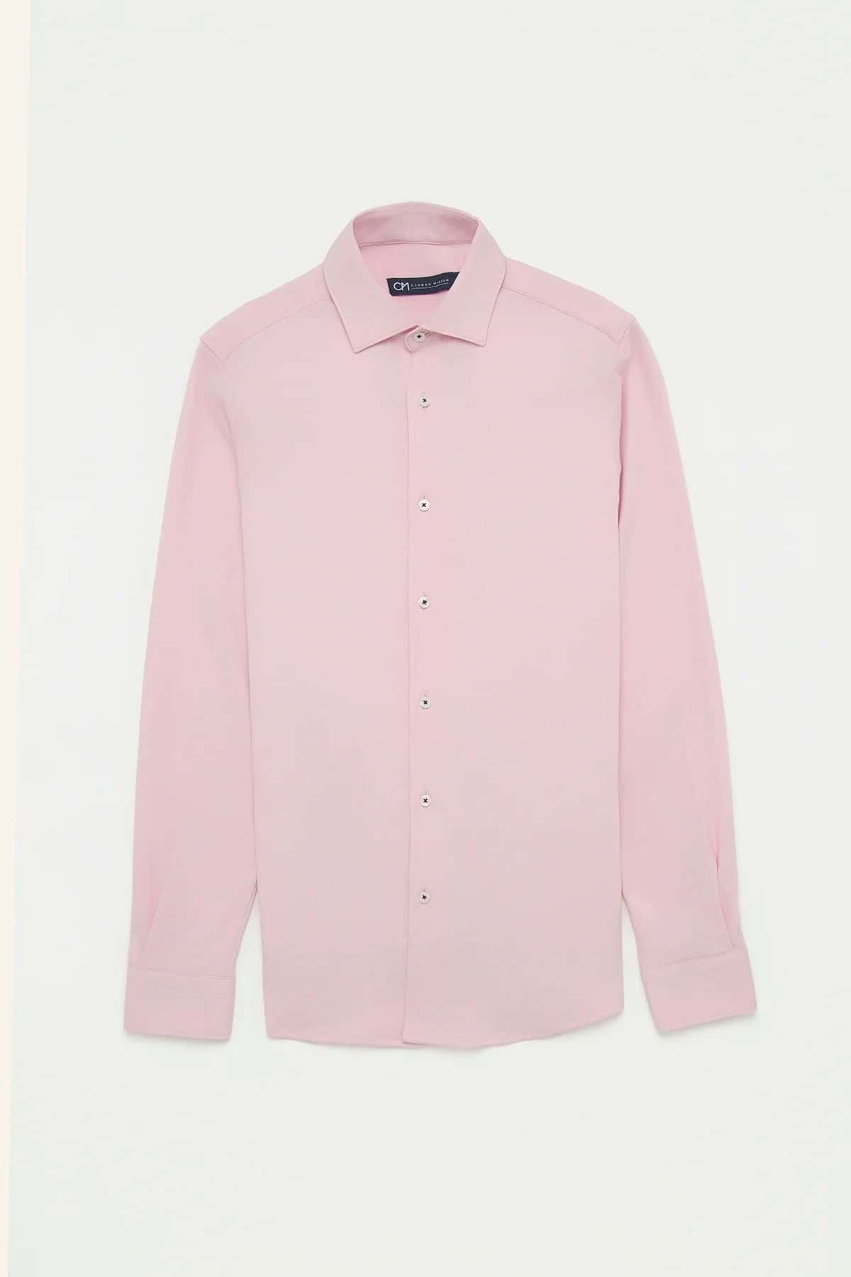 Camisa Piqué Botón Contraste Algodón Rosa Bebé