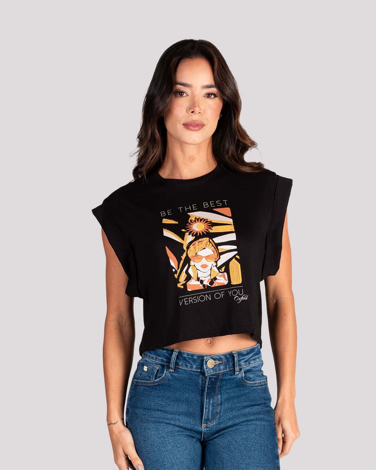 Camiseta negra estampado frontal para mujer