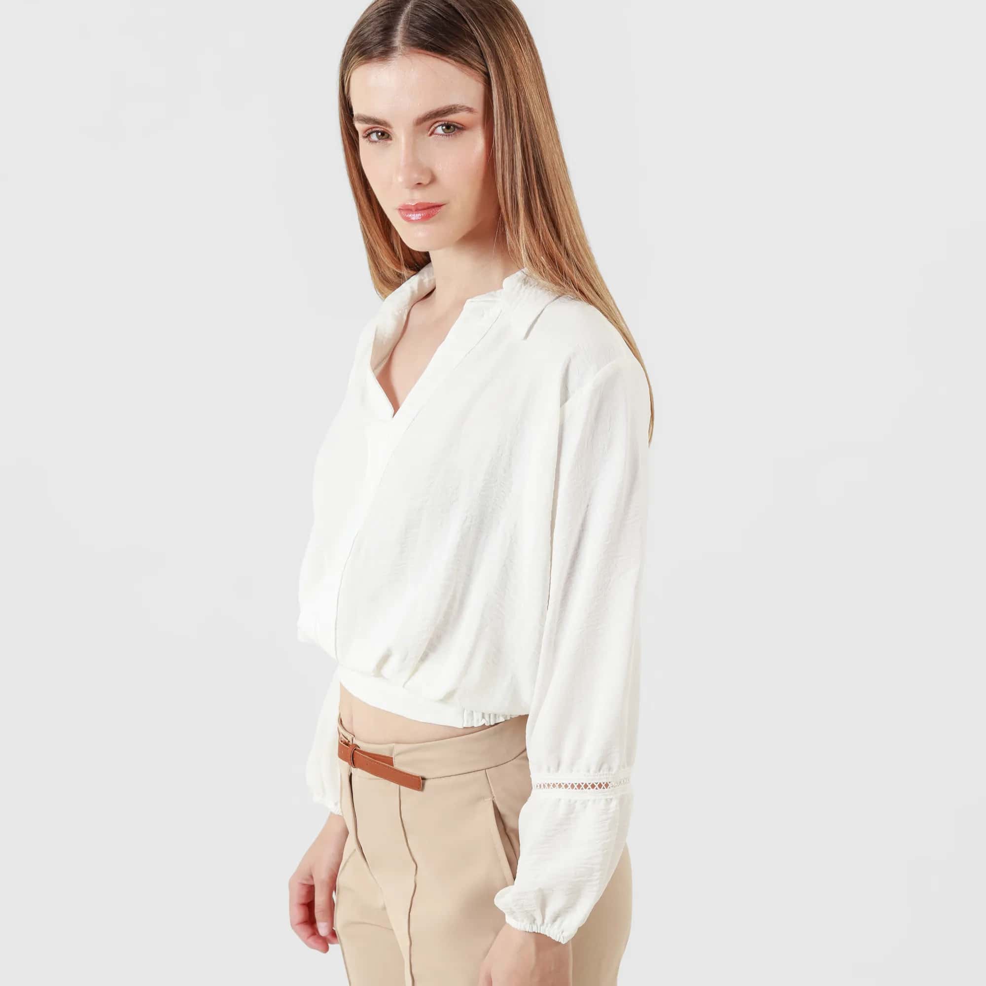 Blusa Cuello Camisero Manga Larga