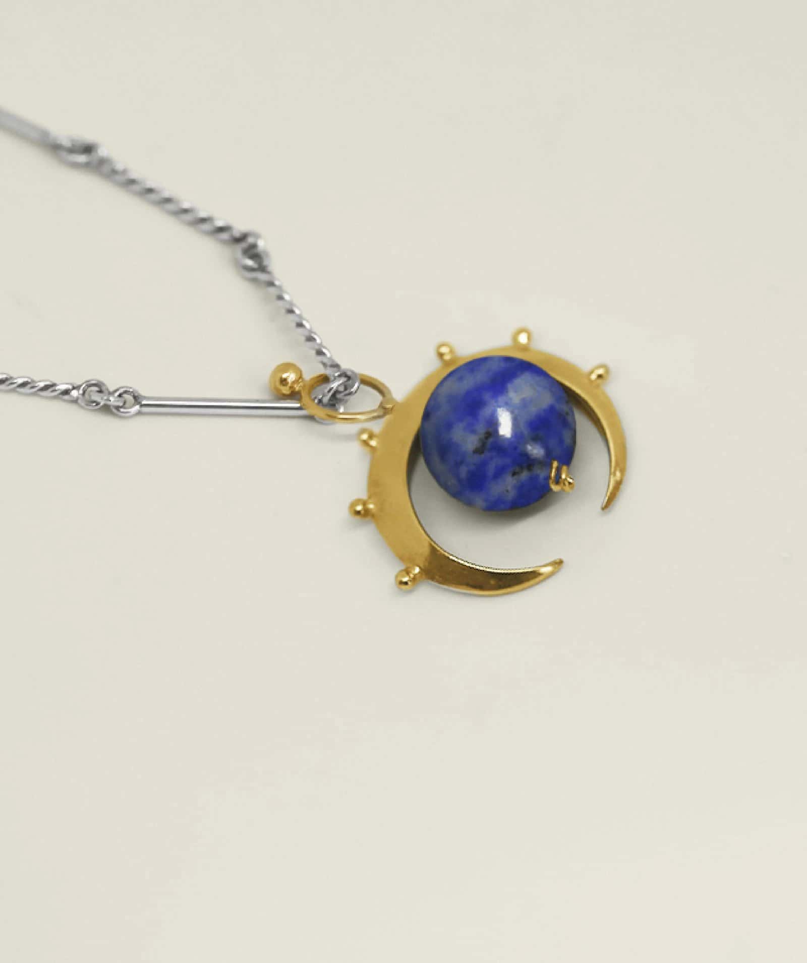 Crescent Pendant Lapis Gold