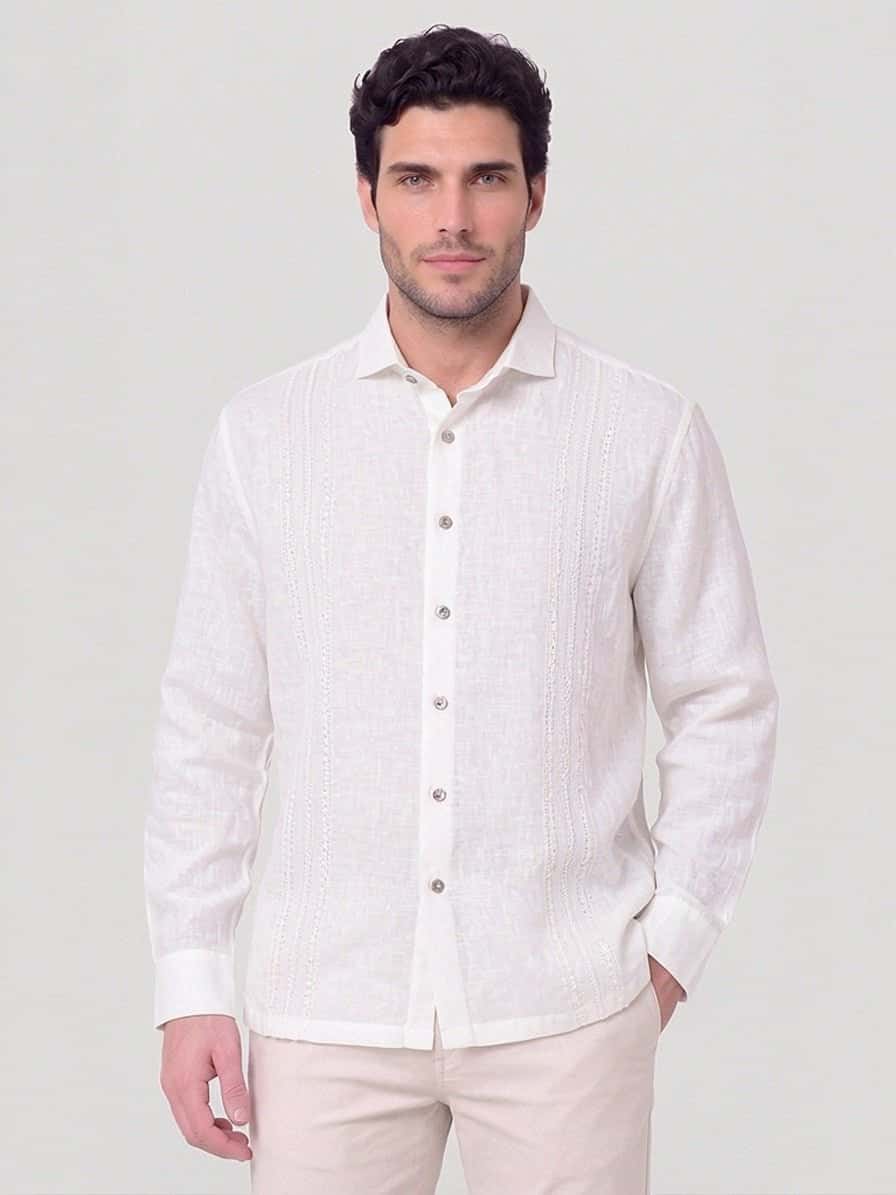 Guayabera en lino bordada manga larga para hombre Js 010126006