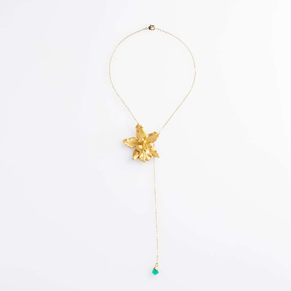 Colmanara Orchid Necklace and Rough Emerald