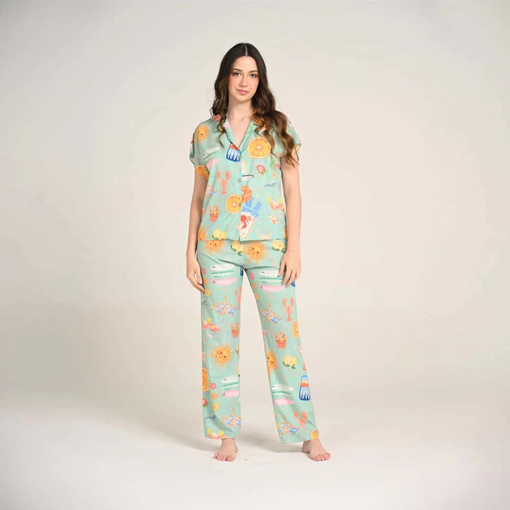 Conjunto Pijama Pantalón Largo Mujer Estampado Verano.
