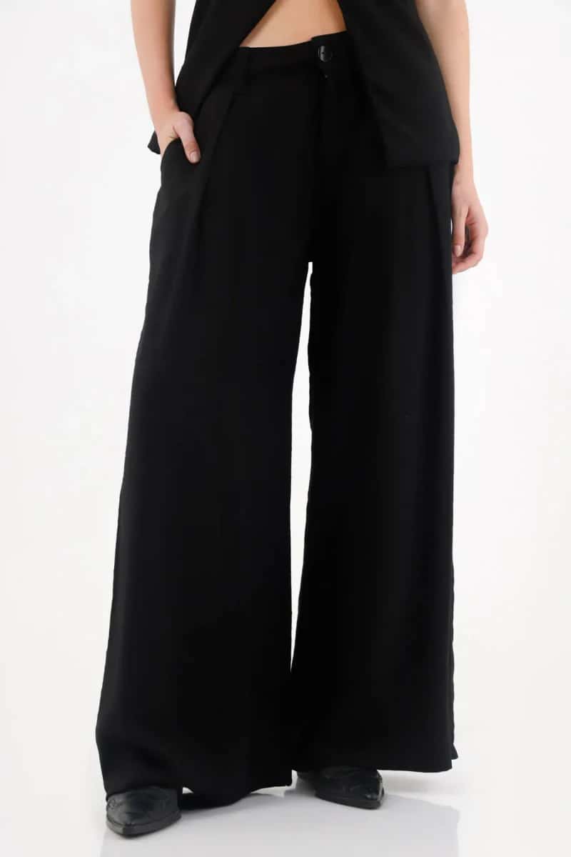 Pantalón bota recta amplia negro para mujer