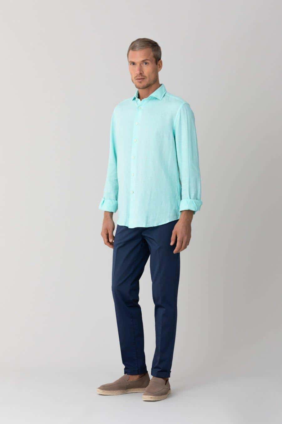 Men's linen shirt aqua