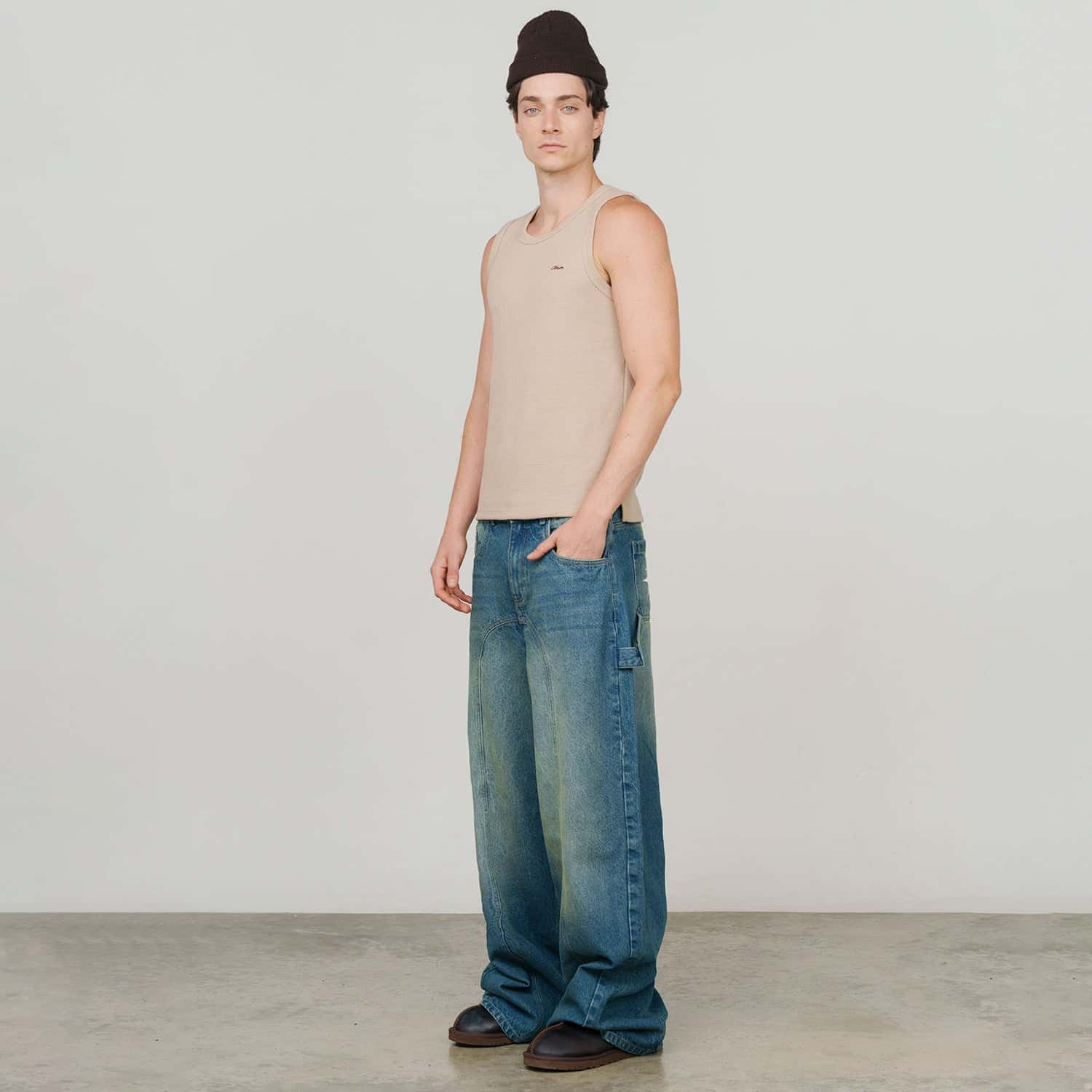 Textured Sleeveless T-Shirt - Sand