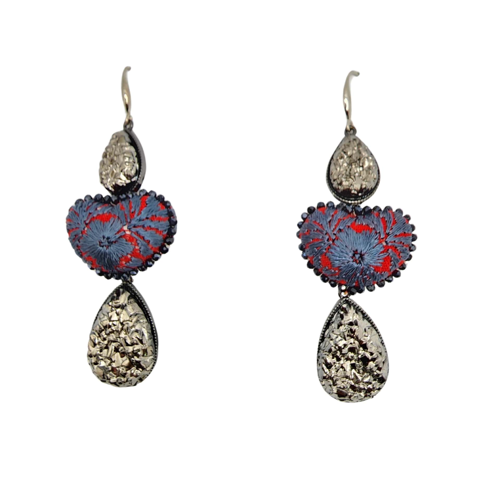 Red Heart with Light Blue Earrings
