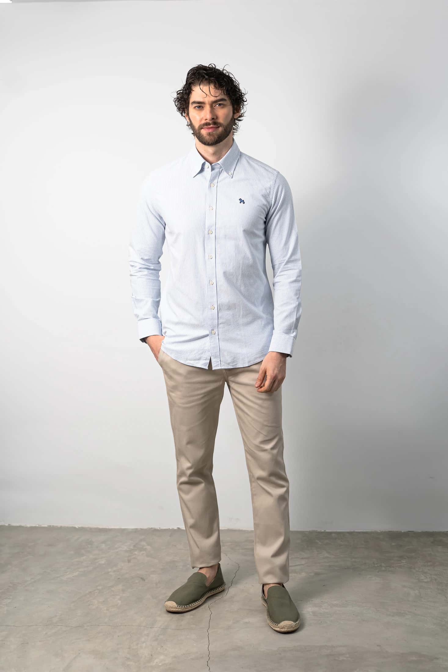 Camisa Manga Larga Rayas Azul/Oxford