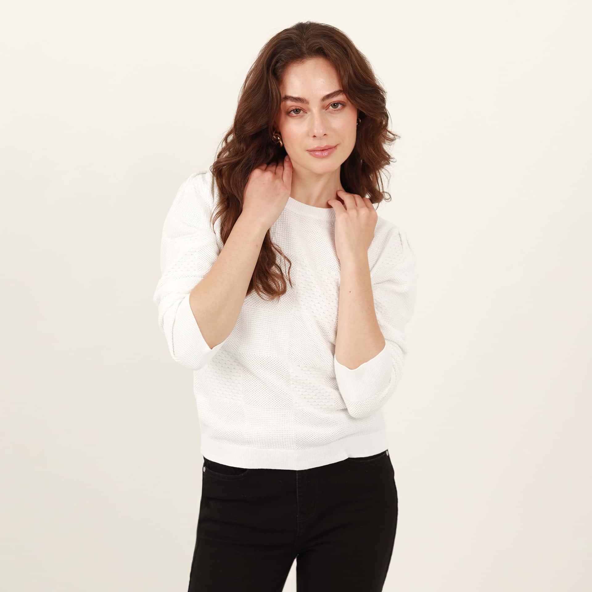 Sweater cuello redondo manga larga en jacquard