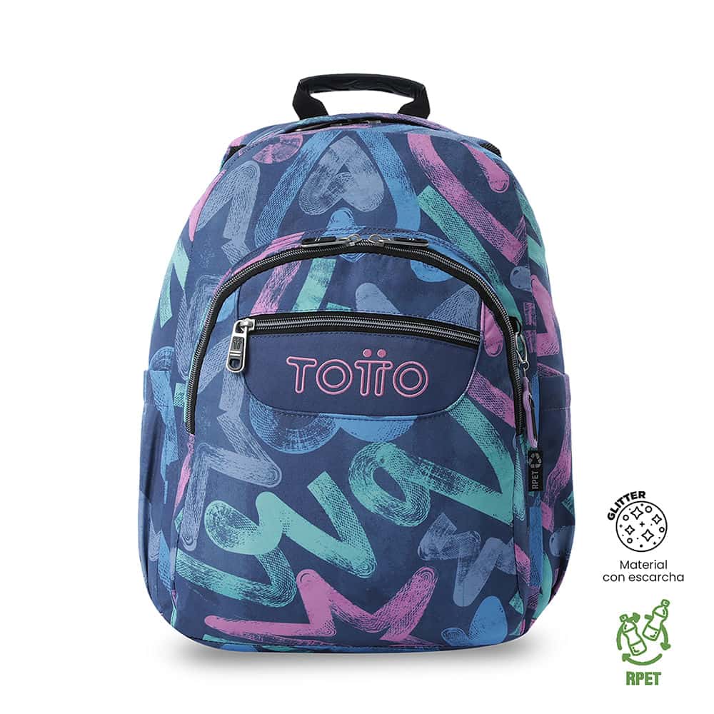 Morral Juvenil Porta PC 14" Acuarela Azul con Corazones