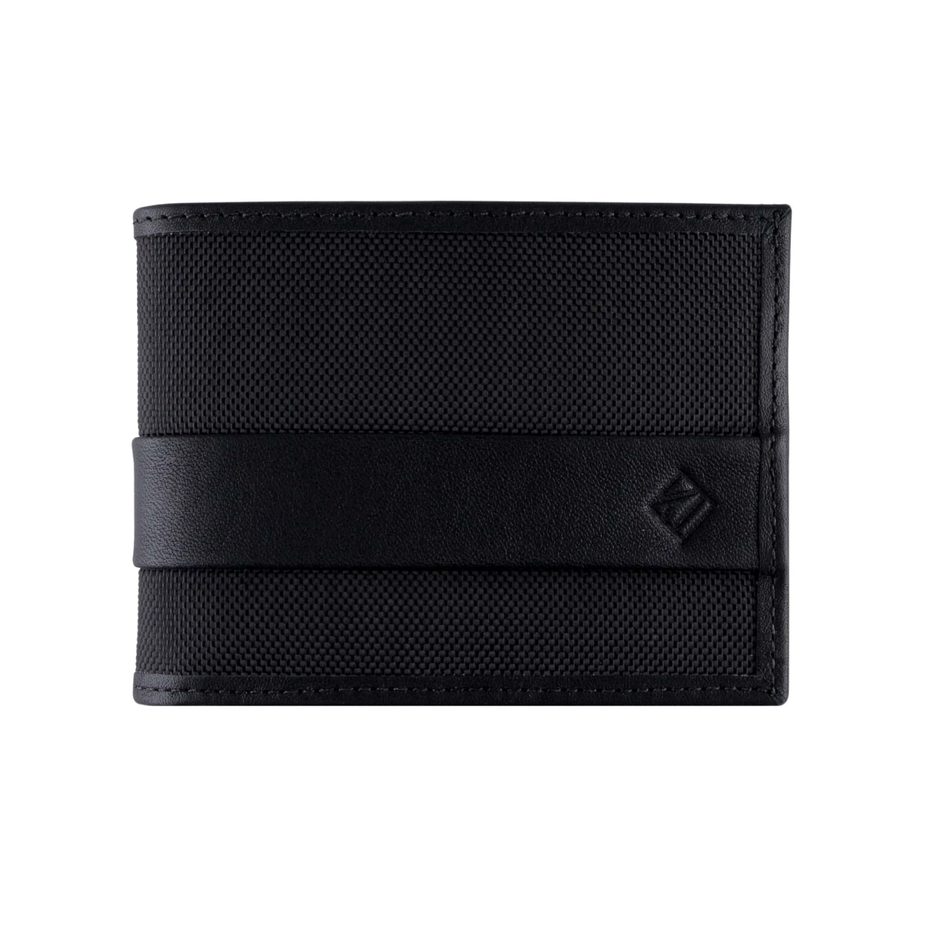 Billetera Slim Cuero-Lona (Negra) — Con Grabado de Iniciales