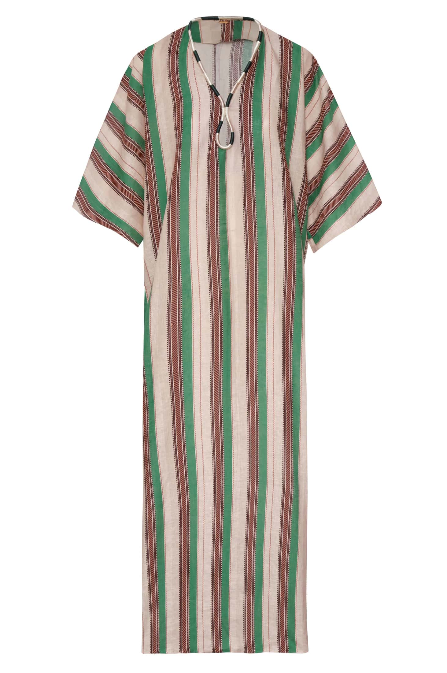 Andina Hand-Embroidered Linen Tunic / Green Artisanal Stripes