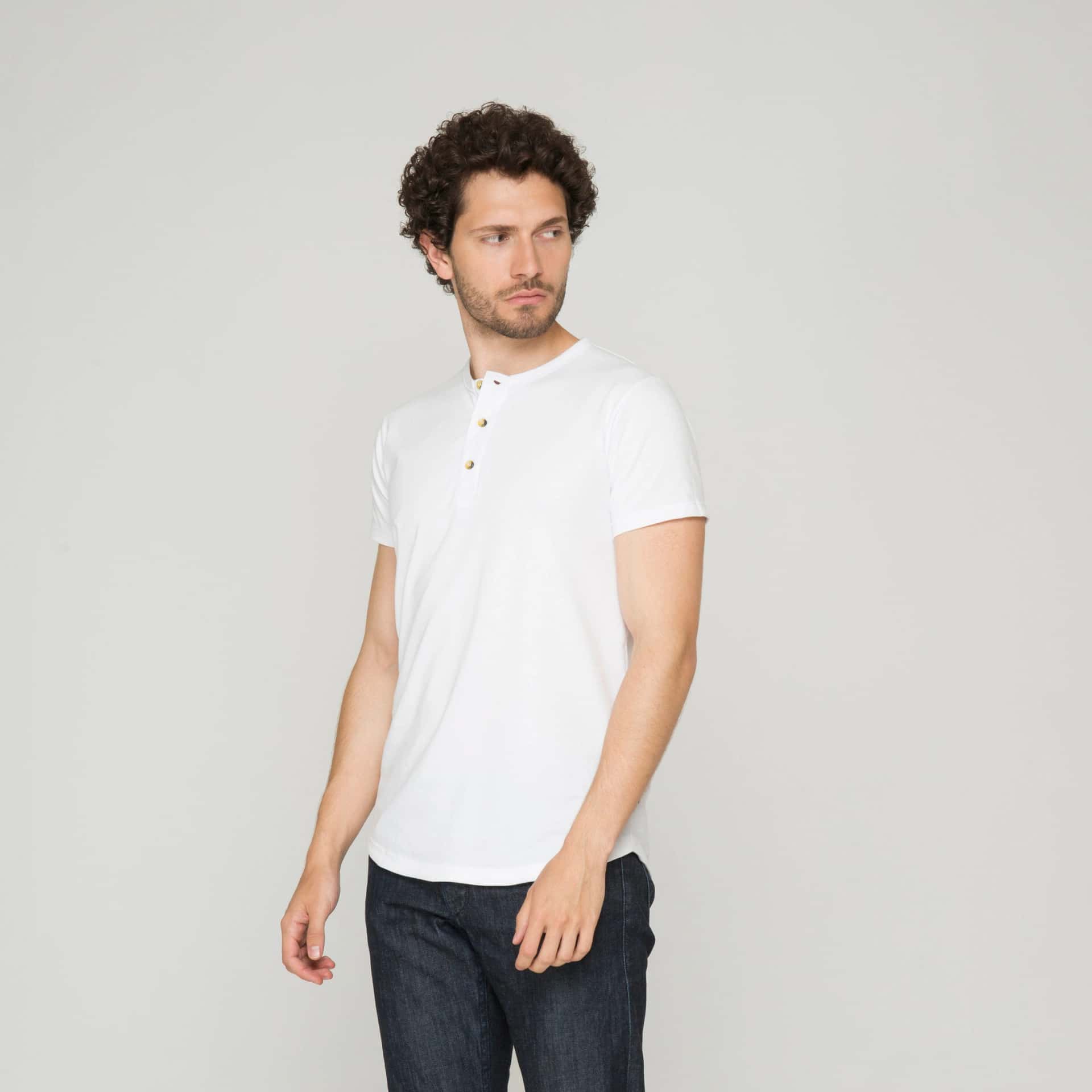 Camiseta Henley Algodón Blanco