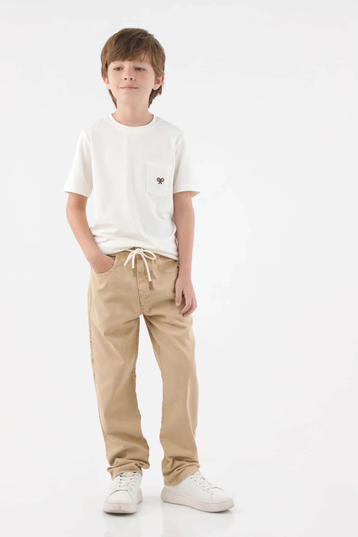 camiseta cuello redondo crudo para niño