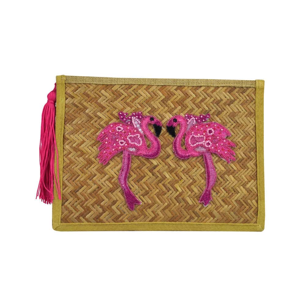 Pink Flamingo Straw Clutch