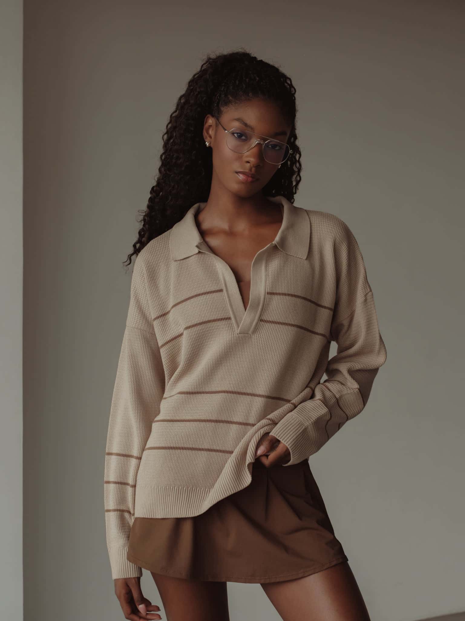 RUGBY KNIT SWEATER - NATURAL & SEPIA
