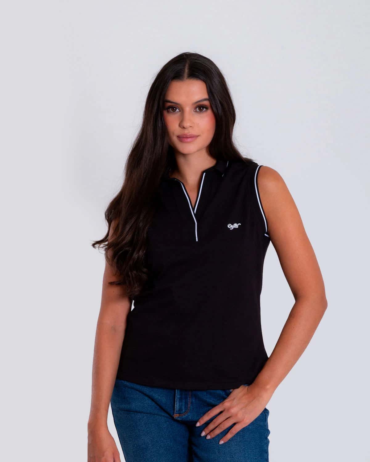 Polo negra manga sisa para mujer