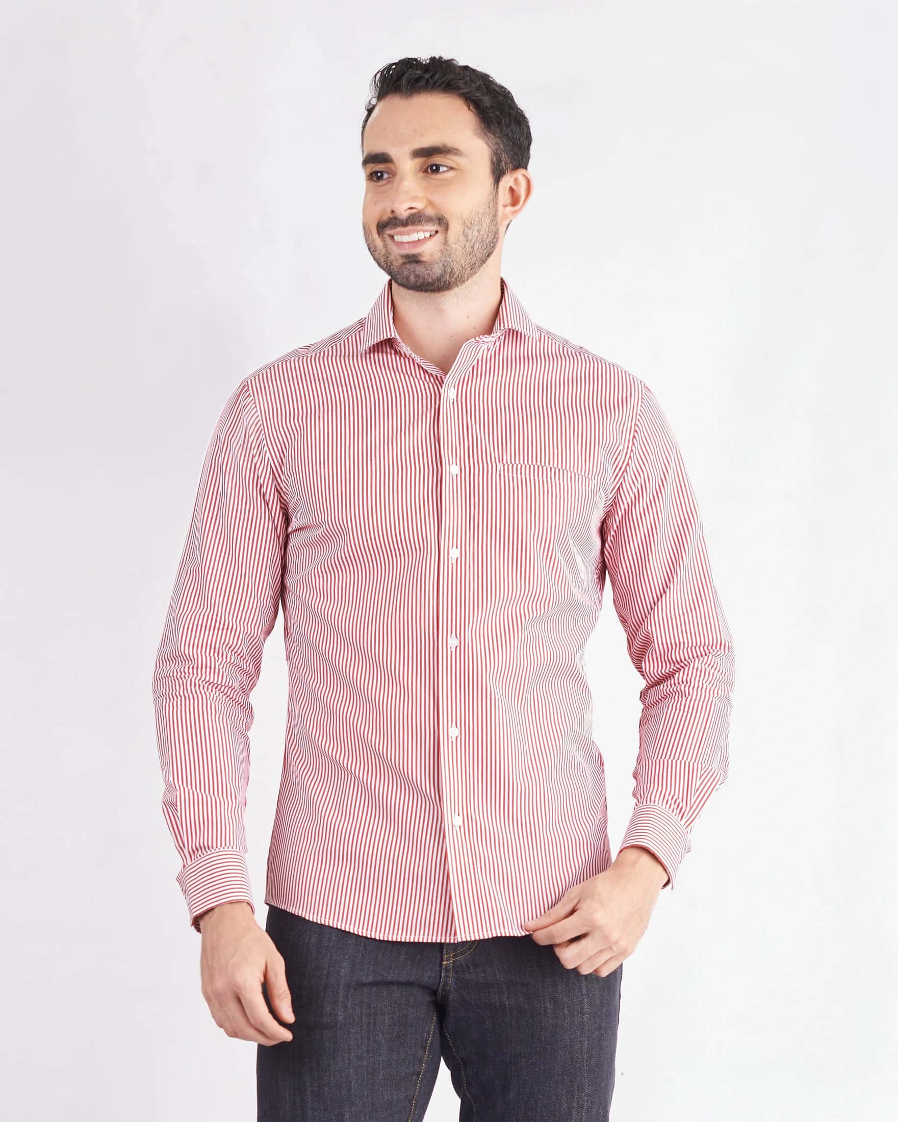 Camisa slim fit a rayas color rojo