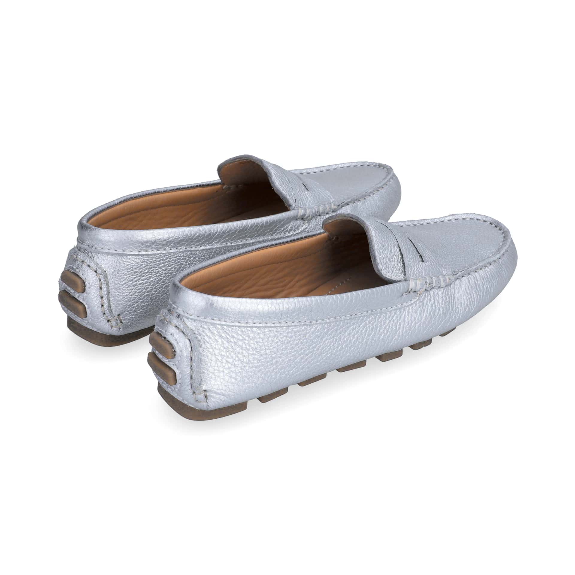 Mocasines Mujer Penny Cuero Metalizado Plateado Argenta - miniatura 2