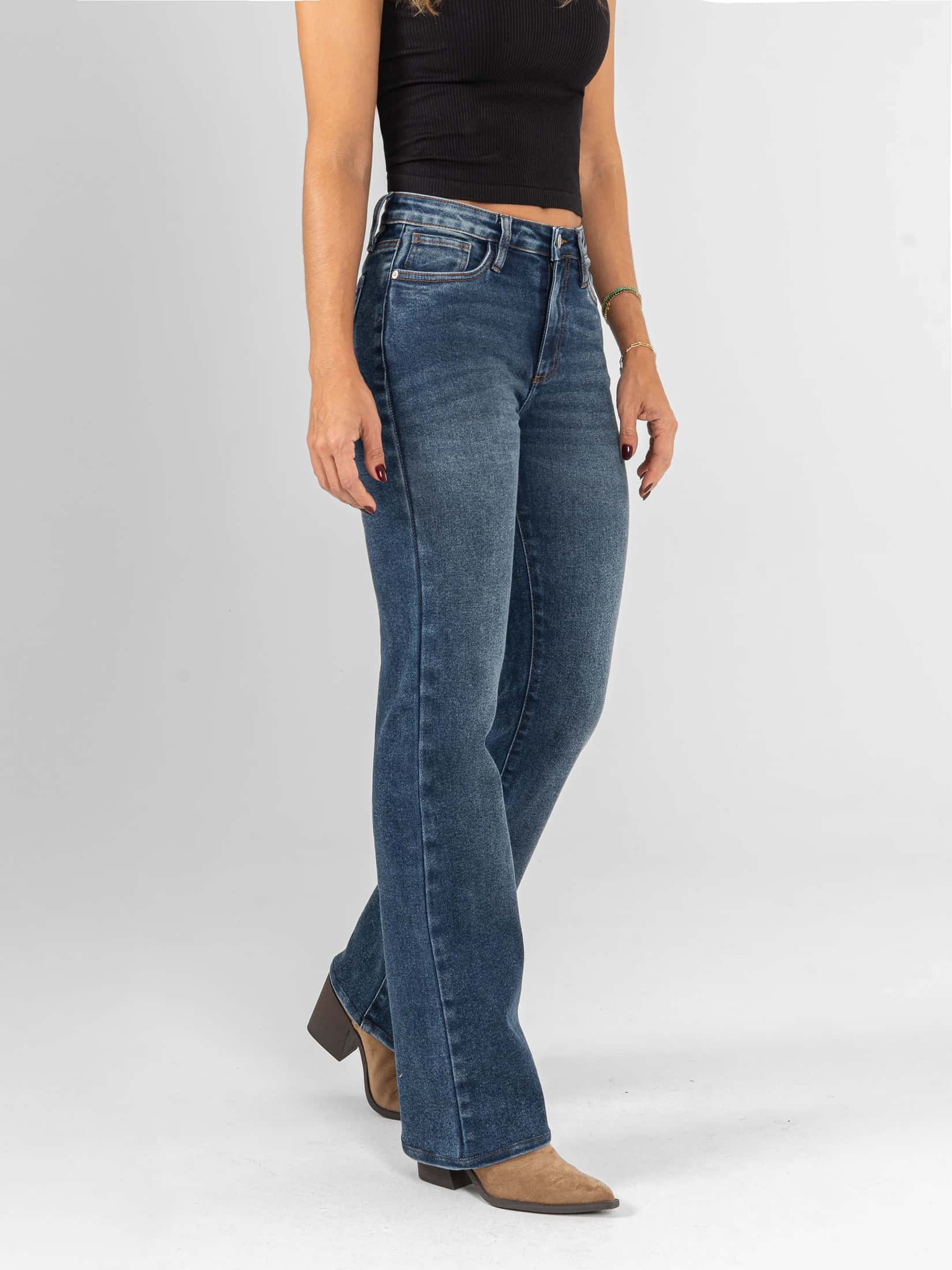 Ref: 066193 Jean straight leg, stretch, tiro alto, tono azul medio - miniatura 3