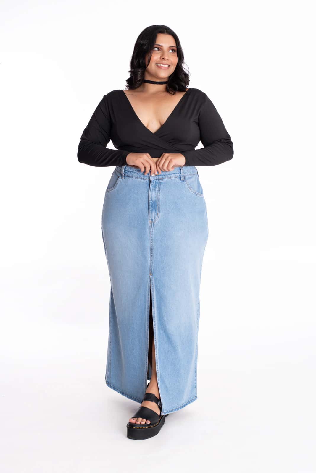 Falda Larga Denim Azul Claro 437