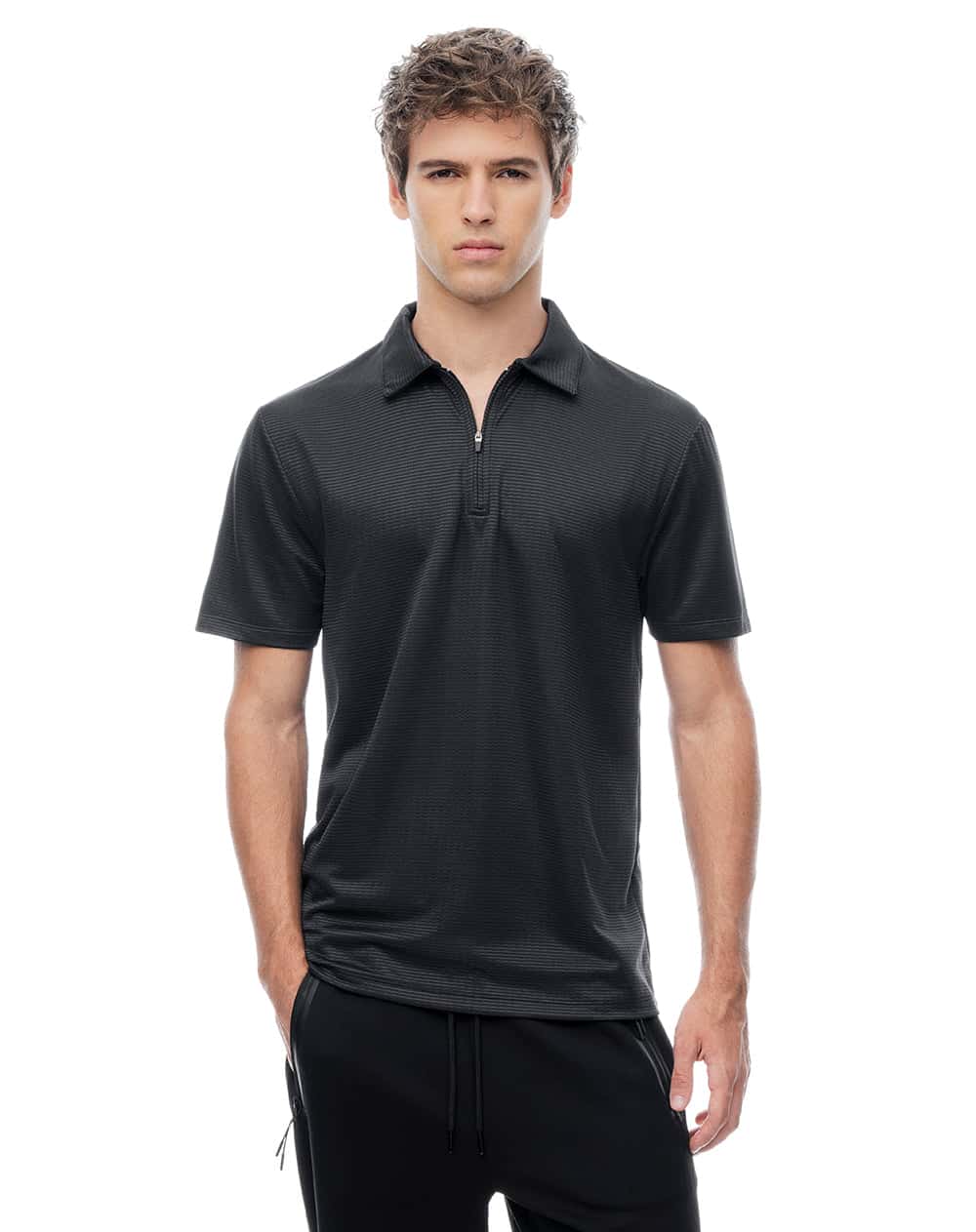 Polo deportiva secado rápido negro hombre
