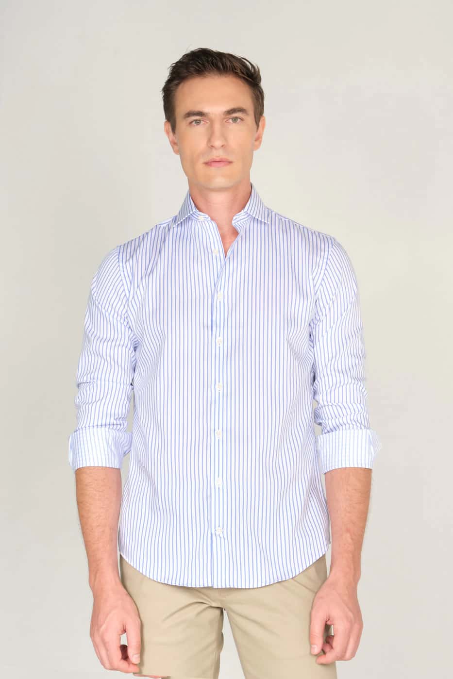 Camisa Slim Algodón Azul Rayas