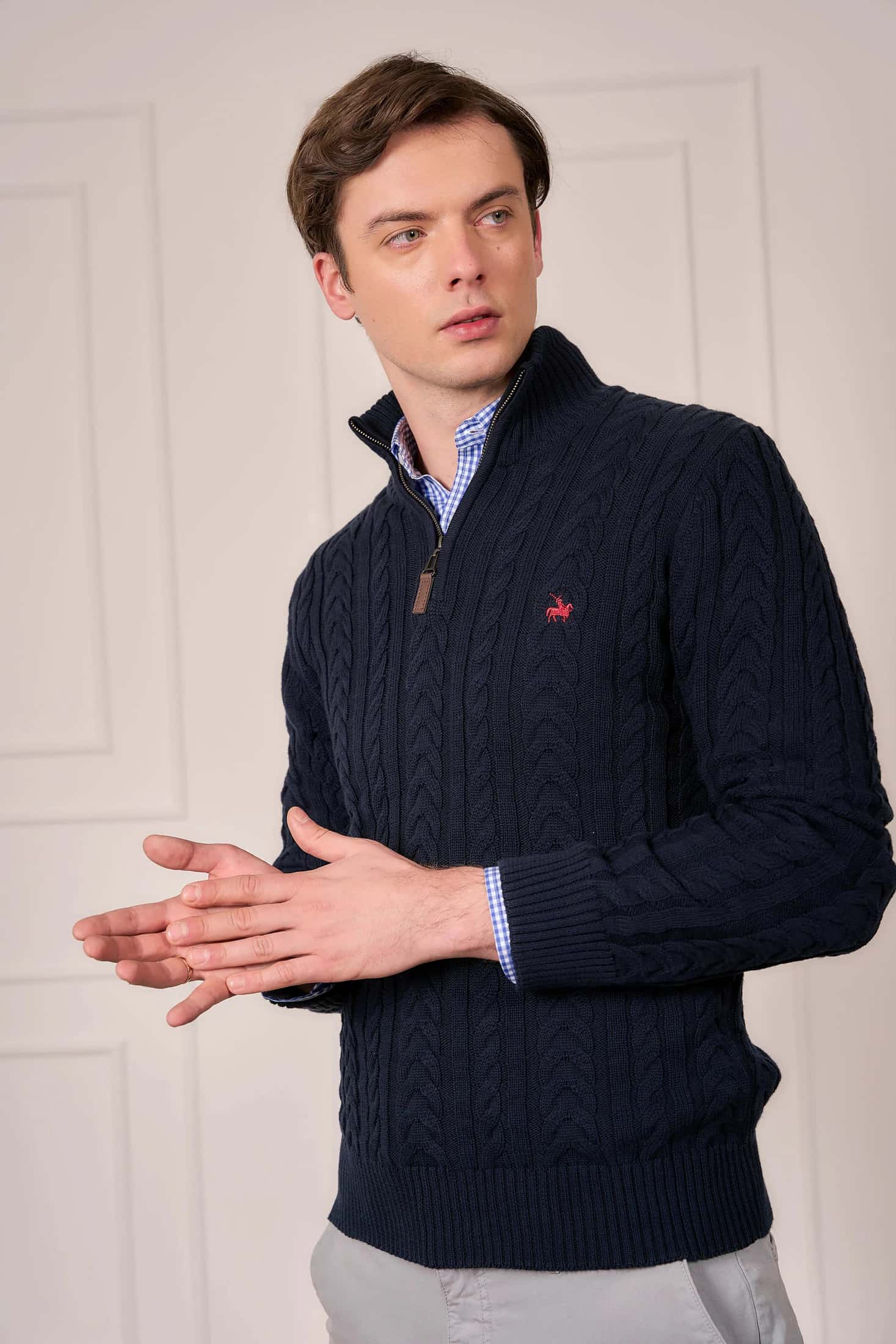 Suéter Halfzip Trenzado Rib Hombre Azul Oscuro