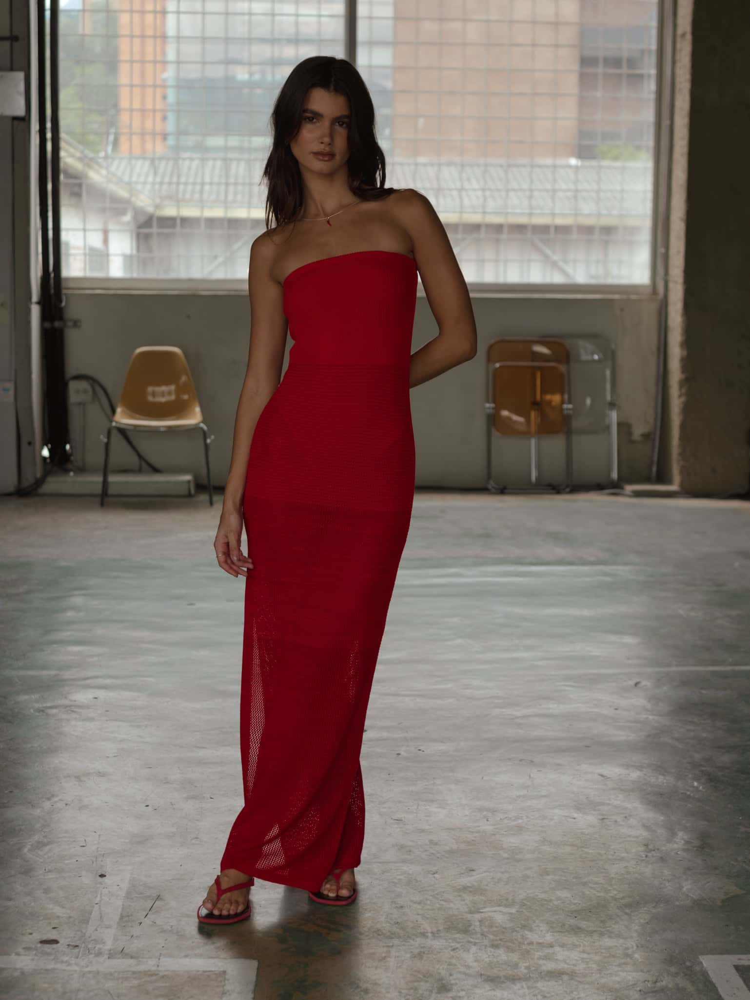 STRAPLESS BODYSUIT KNIT DRESS - ROBUST RED
