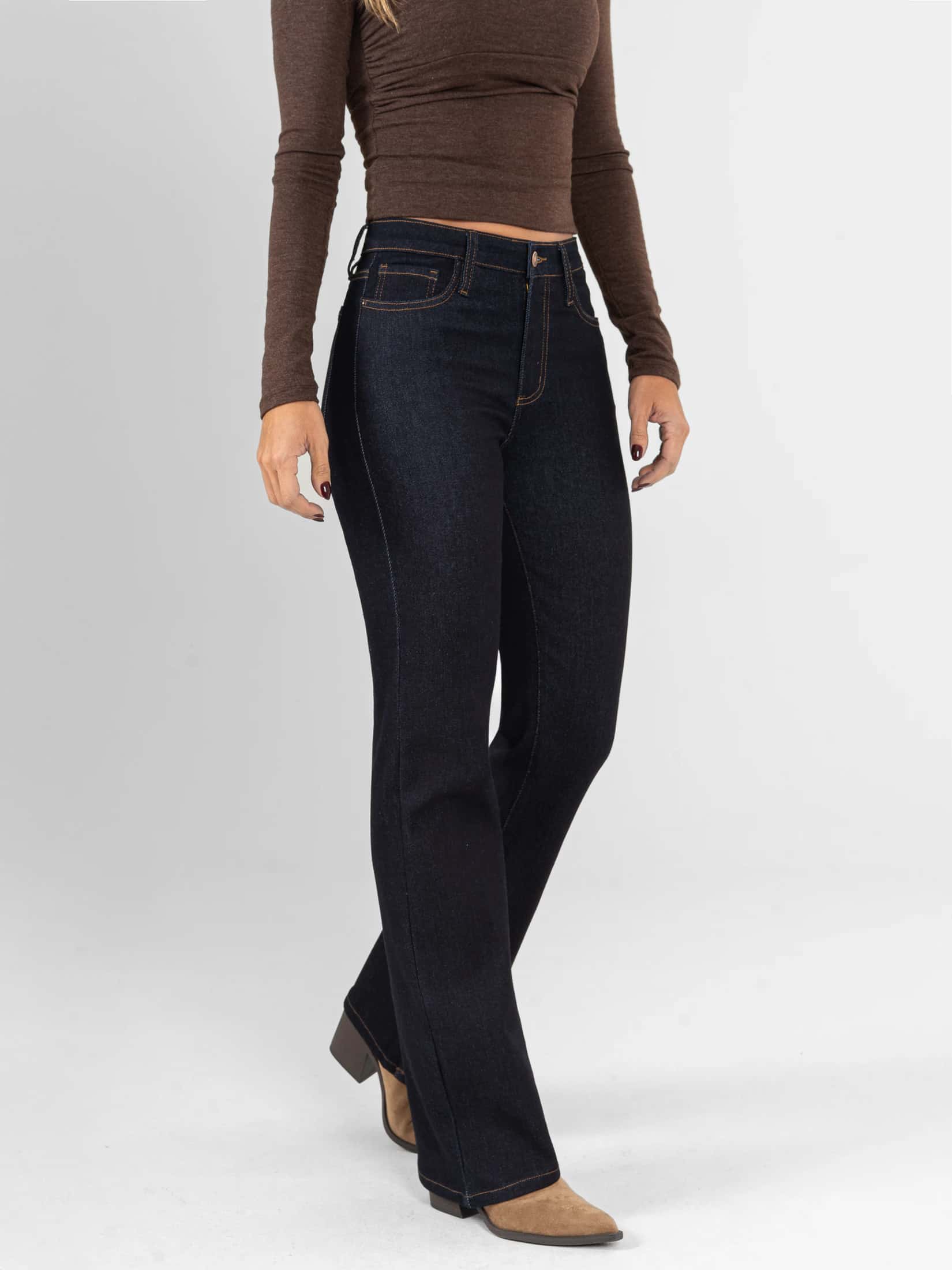 Ref: 066192 Jean straight leg, stretch, tiro alto, tono azul oscuro - miniatura 3