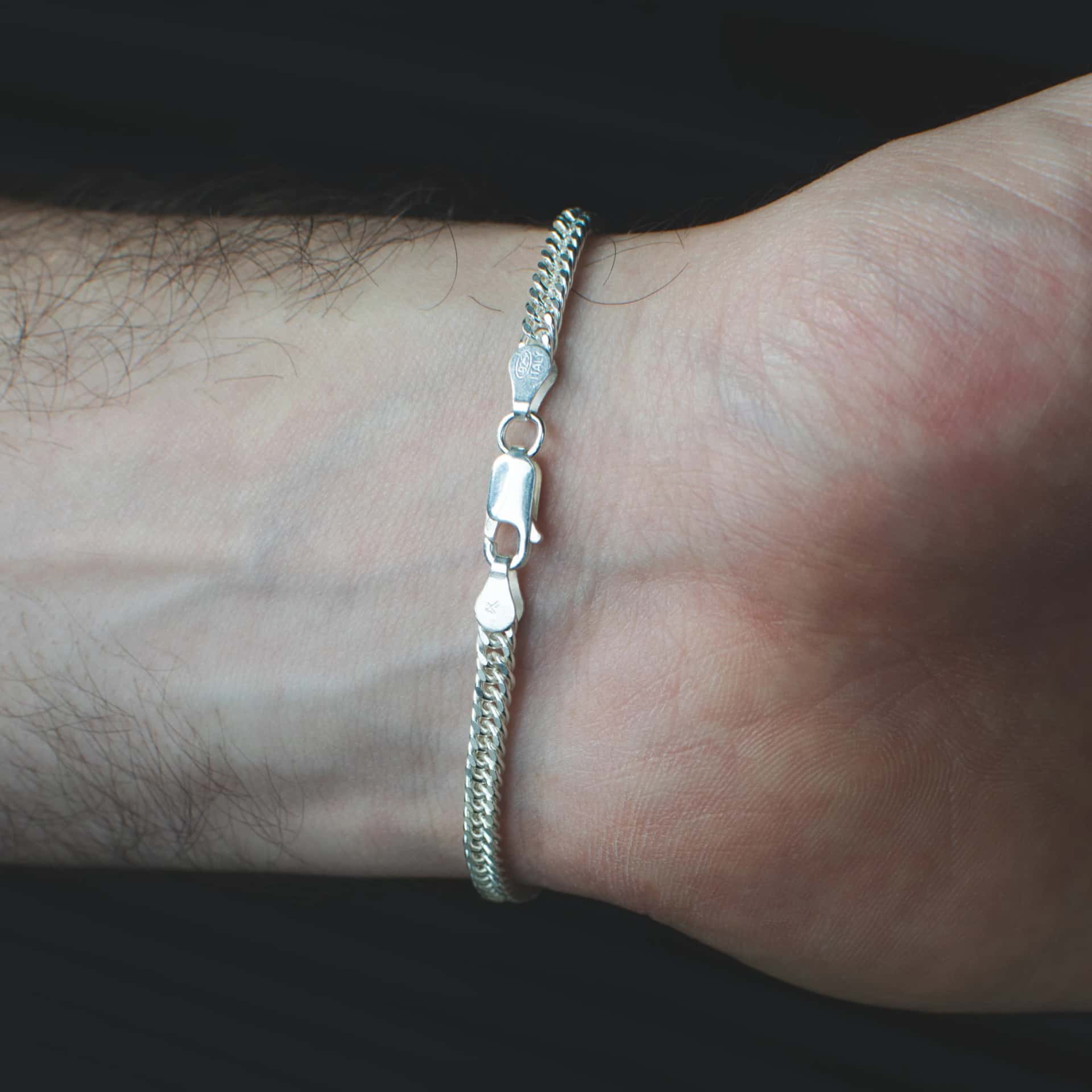 Pulsera Tejida de Eslabones 3mm Plata Ley 925