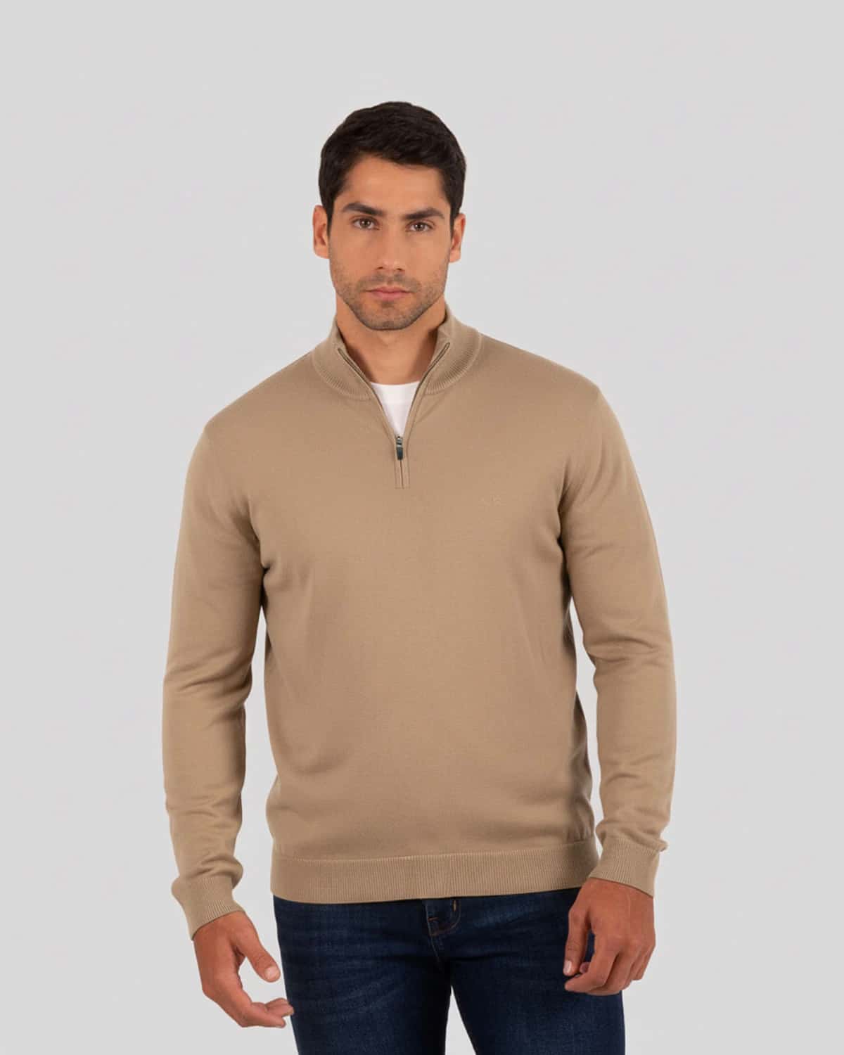 Sweater beige  con cremallera para hombre