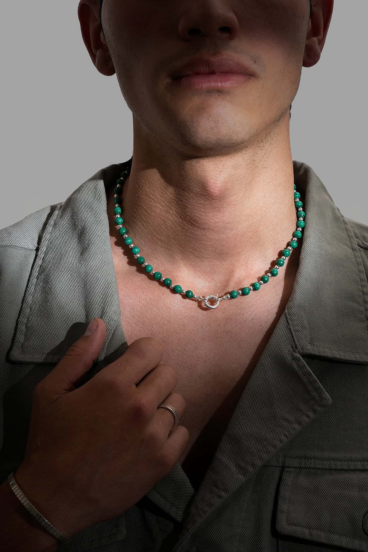 MALAQA NECKLACE | COLLAR DE MALAQUITA CON BALINES EN PLATA LEY 925 - miniatura 4