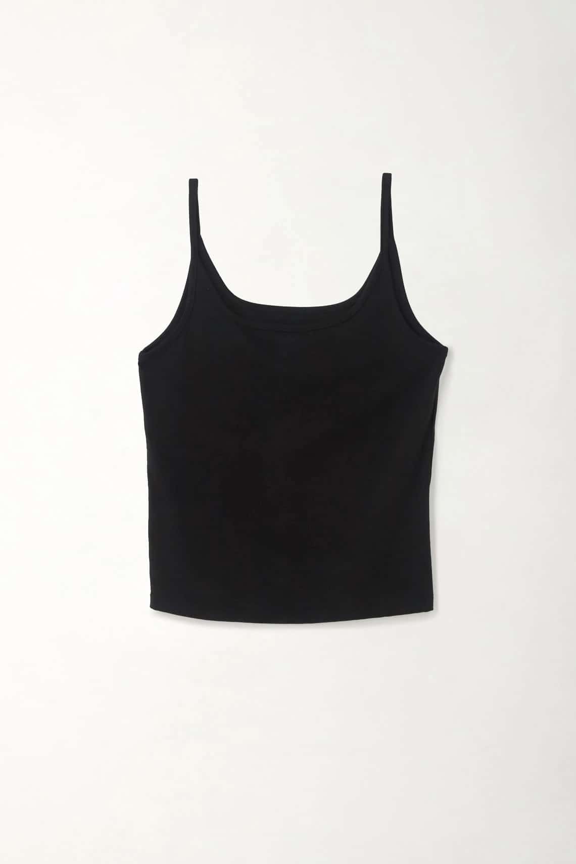Camiseta tipo esqueleto en tejido liviano negra para mujer