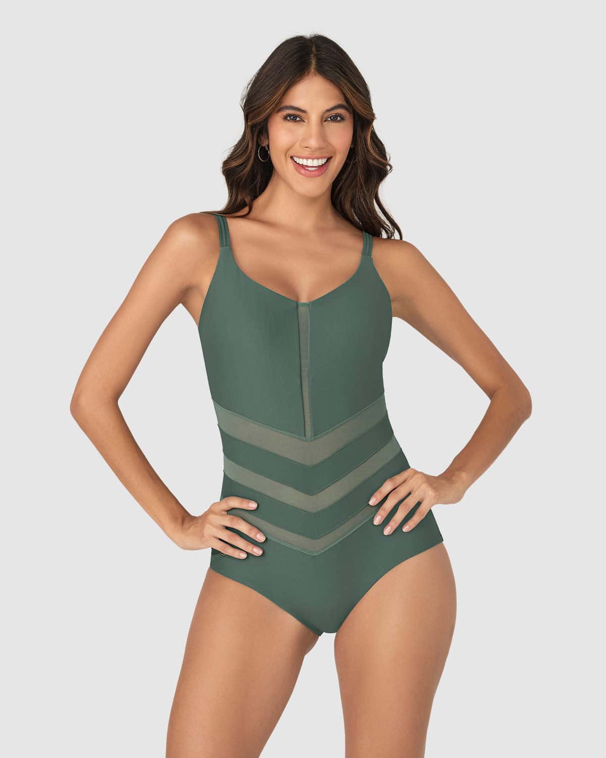 Vestido de baño entero control suave con transparencias en abdomen