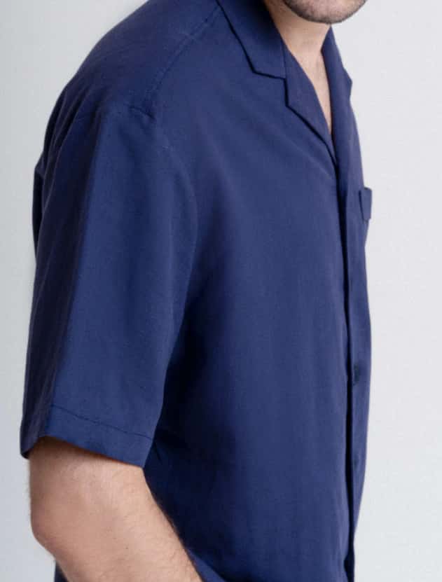 Portofino Dark Navy Lino / Algodón  - Camisa - miniatura 3